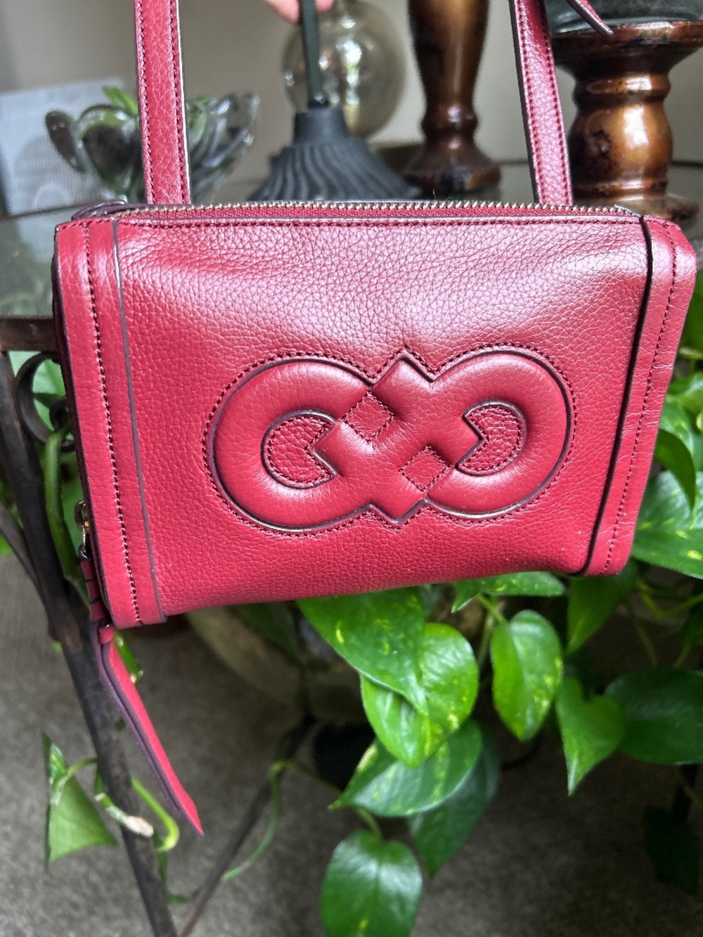 Cole Haan Burgundy Pebbled Leather Crossbody Bag Mini Purse Adjustable Strap
